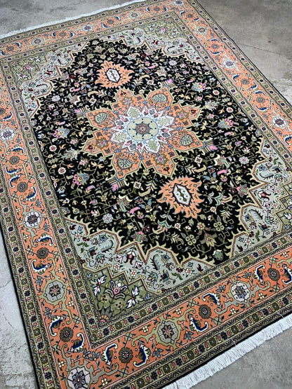 4'11"x6'6" Very Fine Hand-Knotted Wool & Silk Blend Tabrize Area Rug