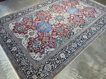 6'8"x10' Very Fine Hand-Knotted Wool & Silk Naine Rug - Area Carpet