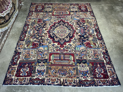 8’2”x11’2” Antique Hand-Knotted 100% Wool Pile Tabrize Area Rug - Carpet