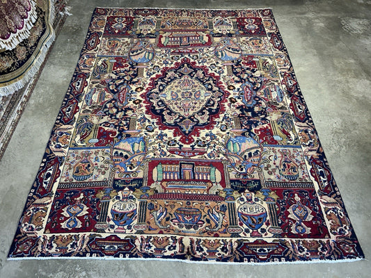 8’2”x11’2” Antique Hand-Knotted 100% Wool Pile Tabrize Area Rug - Carpet