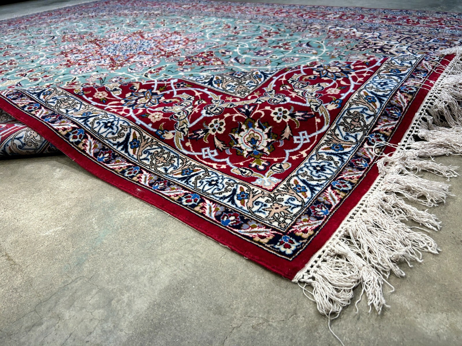 6'9"x10' Extra-Fine Hand-Knotted Wool & Silk Blend Isfahane Area Rug - Signed