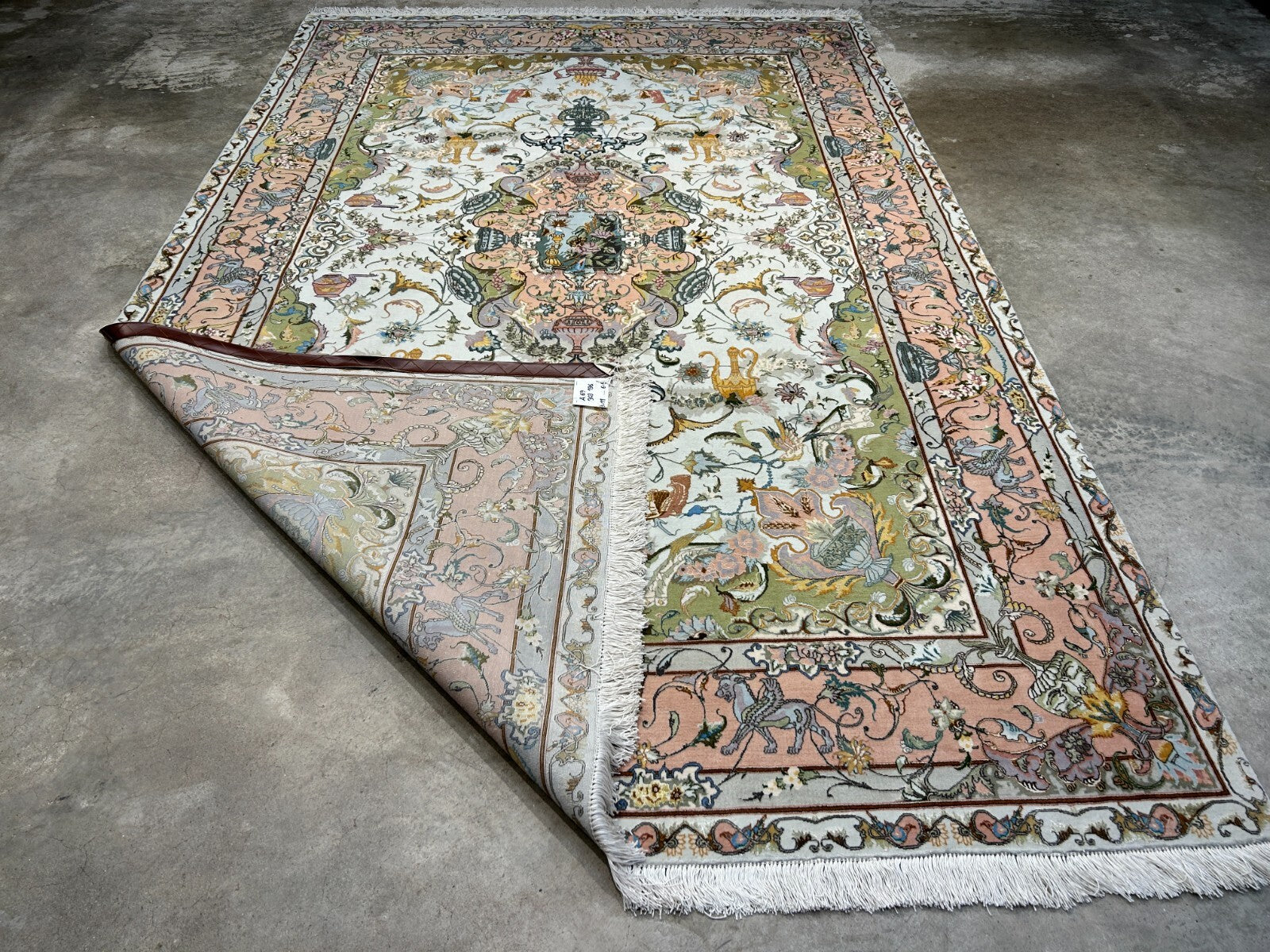 6'8"x10' Very-Fine Hand-Knotted Wool & Silk Blend Tabrize Carpet - Area Rug