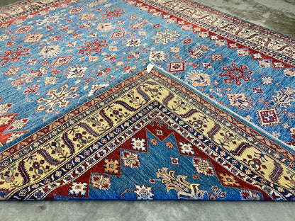 9'6"x11'7" Hand-Knotted 100% Wool Pile Kazak Design Carpet - Area Rug