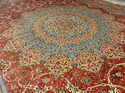 9'9"x13'4" Exquisite Signed Hand-Knotted 100% Silk Qume Rug