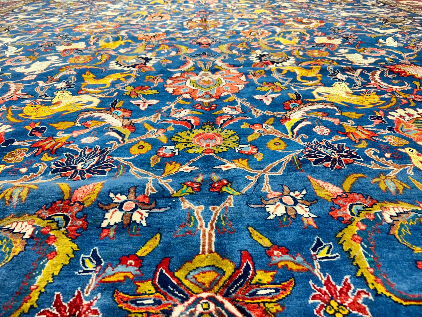 Collector Item - 10'6"x15'7" Antique Hand-Knotted Wool & Silk Varamine Area Rug