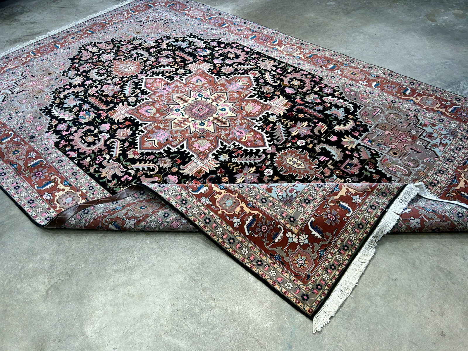 6'6"x9'6" Fine Hand-Knotted Wool & Silk Blend Tabrize Herize Carpet - Area Rug