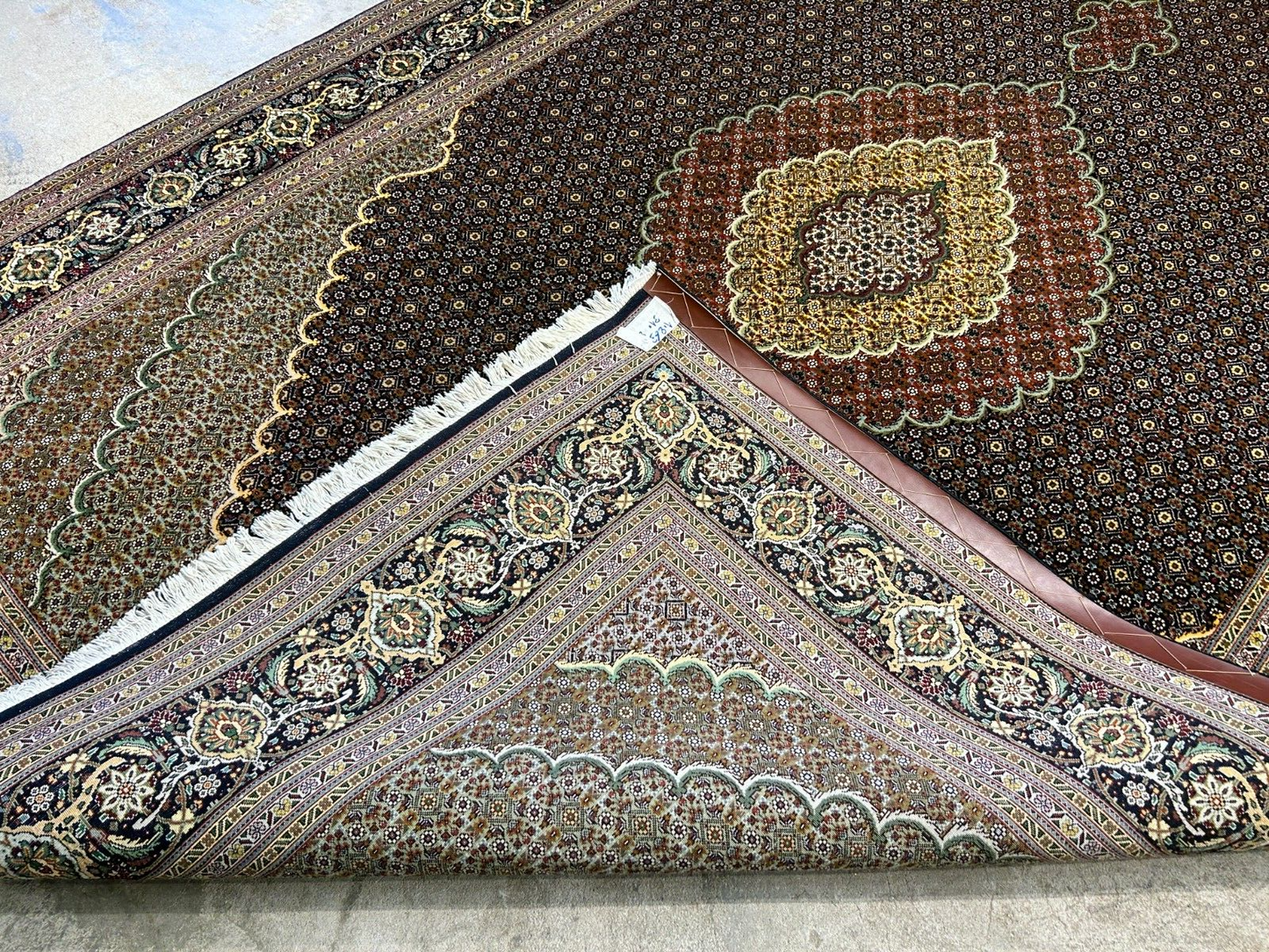 6'8"x10'3" Fine Hand-Knotted Wool & Silk Blend Tabrize Mahi Carpet - Area Rug