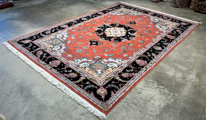 7'x10' Fine Hand-Knotted Wool & Silk Tabrize Rug - Area Carpet