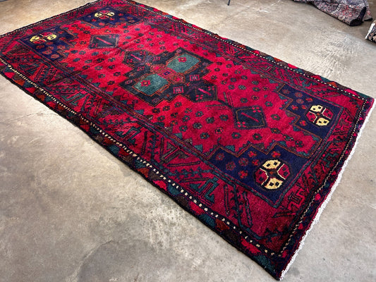 4'10" x 8'10" Hand-Knotted 100% Wool Pile Hamadane Area Rug - Carpet