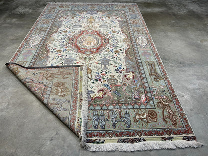 6'6"x10'2" Extra-Fine Hand-Knotted Wool & Silk Blend Tabrize Carpet - Area Rug
