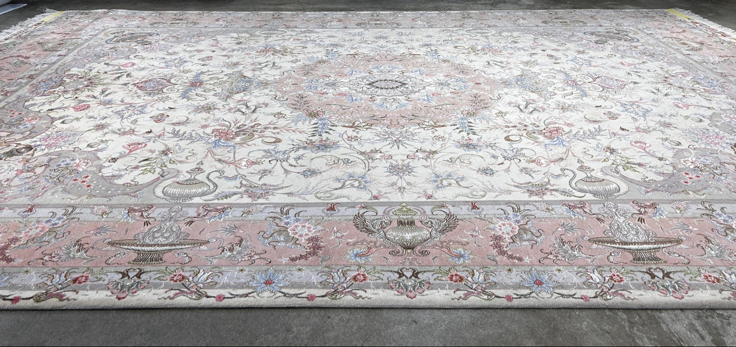 8'3"x11'7" Extremely Fine Hand-Knotted Wool & Silk Tabrize Area Rug - Signed