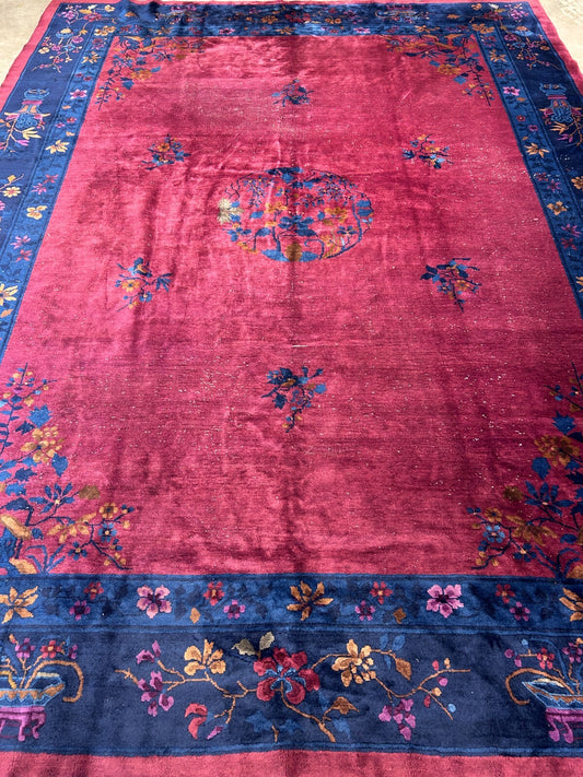 9'x12' Collector Antique Hand-Knotted 100% Wool Pile Art Deco Nichols Rug