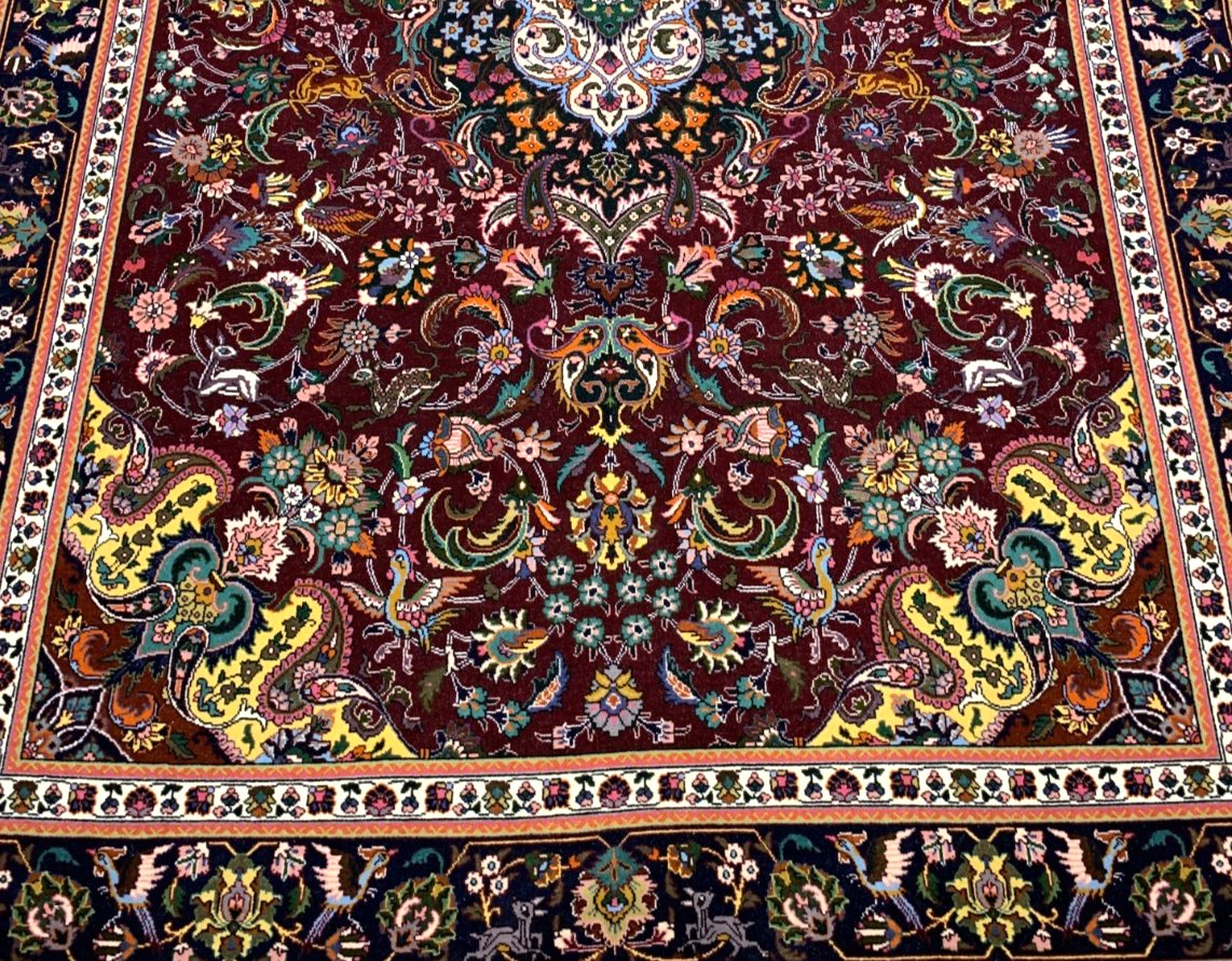 4'9"x6'10" Very Fine Hand-Knotted Wool & Silk Blend Tabrize Carpet - Area Rug