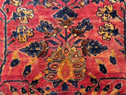 4'10"x6'6" Antique Hand-Knotted 100% Wool Pile Sarouke Area Rug - Carpet