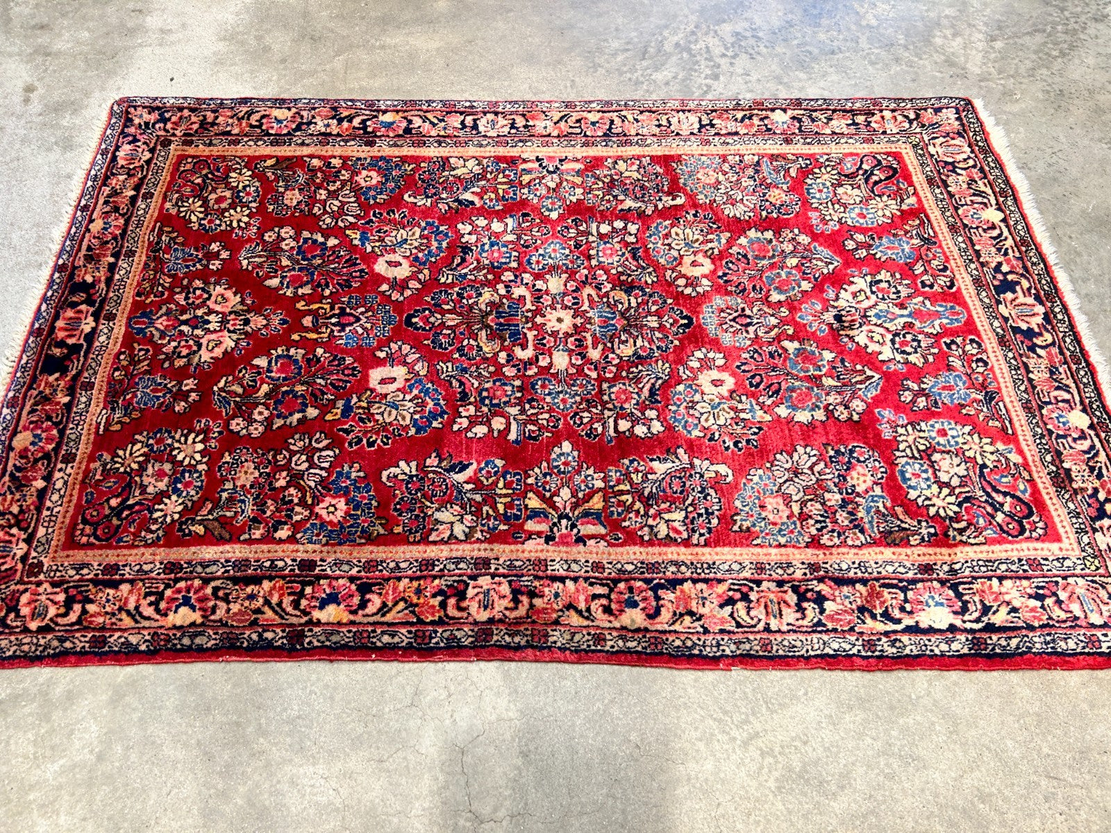 3'3"x4'11" Antique Hand-Knotted 100% Wool Pile Sarouke Rug