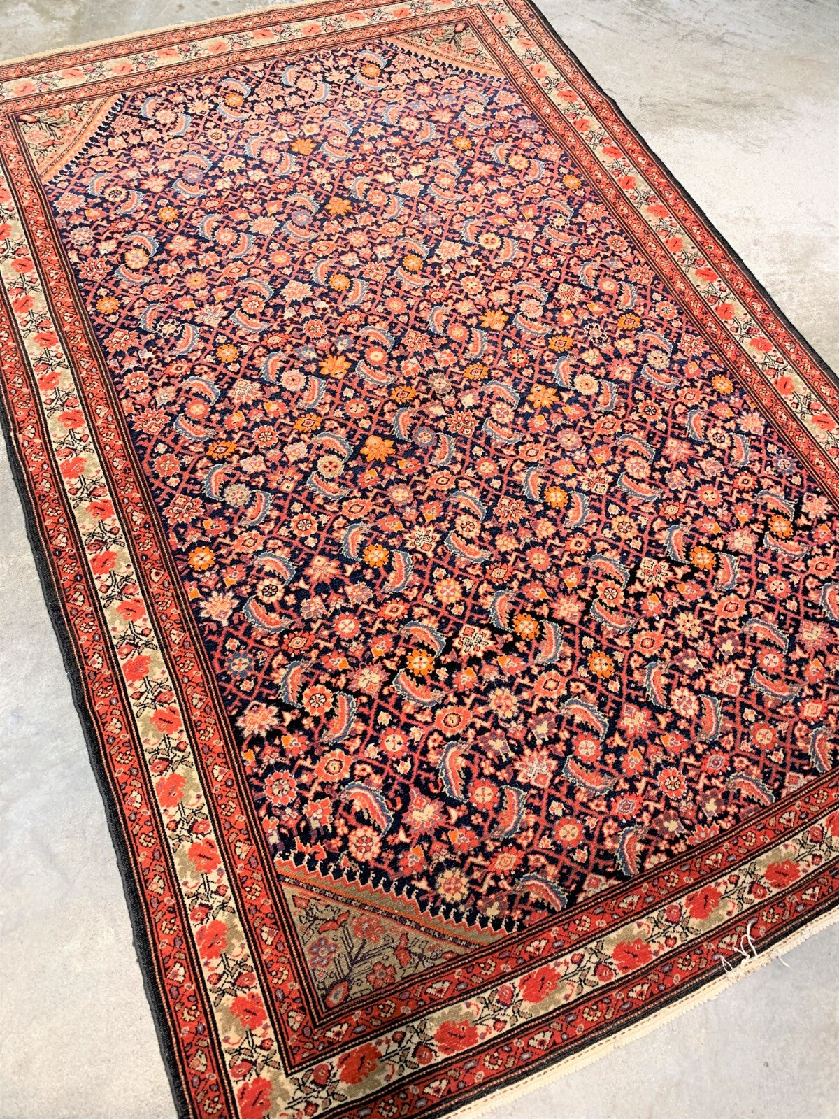4'3"x6'5" Antique Pre-1900 Geometric Malayere Area Rug Hand-knotted Carpet