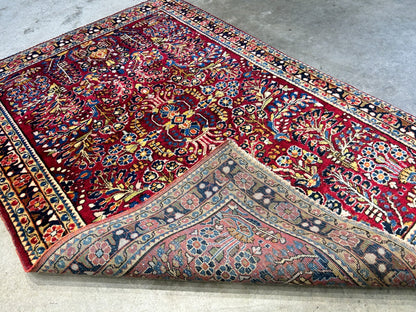 Collector Antique - 3'4"x5'1" Hand-Knotted 100% Wool Pile Sarouke Rug