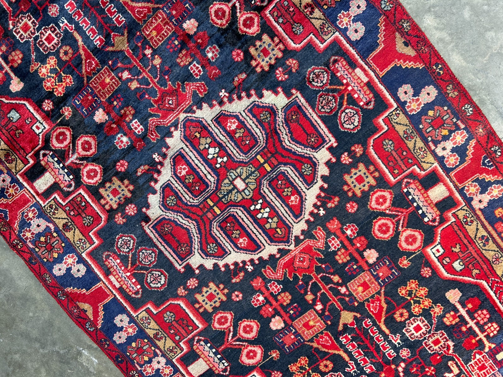 5'0" x 9'5" Hand-Knotted 100% Lamb Wool Pile Hamadane Area Rug- Carpet