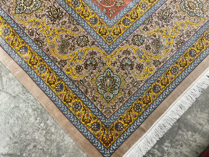 9'9"x13'4" Exquisite Signed Hand-Knotted 100% Silk Qume Rug