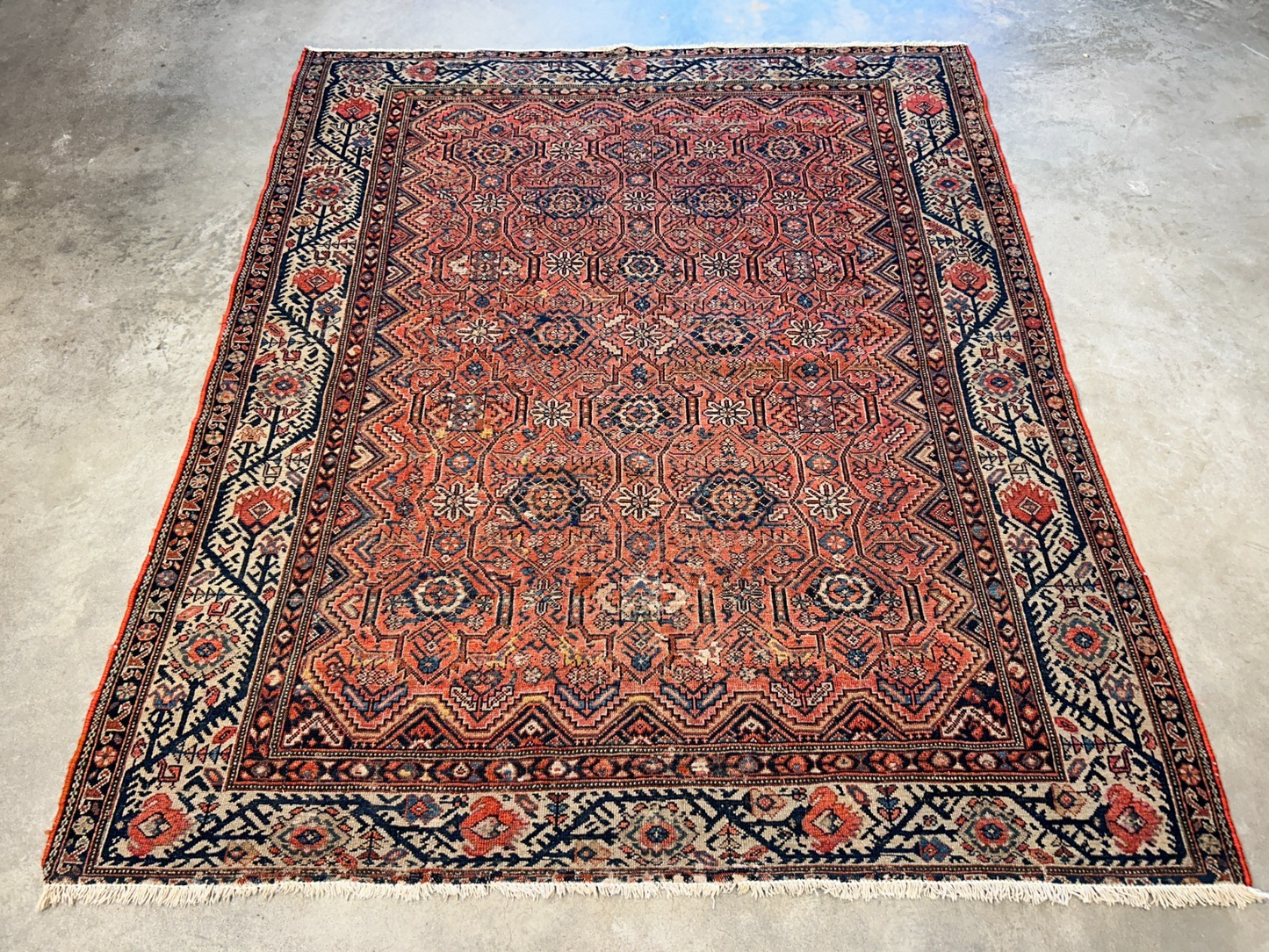 5'1"x6'1" Antique Hand-Knotted 100% Wool Pile Sennehe Area Rug - Carpet