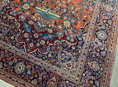 Collector Item -  4'5" x 6'8'' Antique Hand-Knotted 100% Wool Kashane Rug