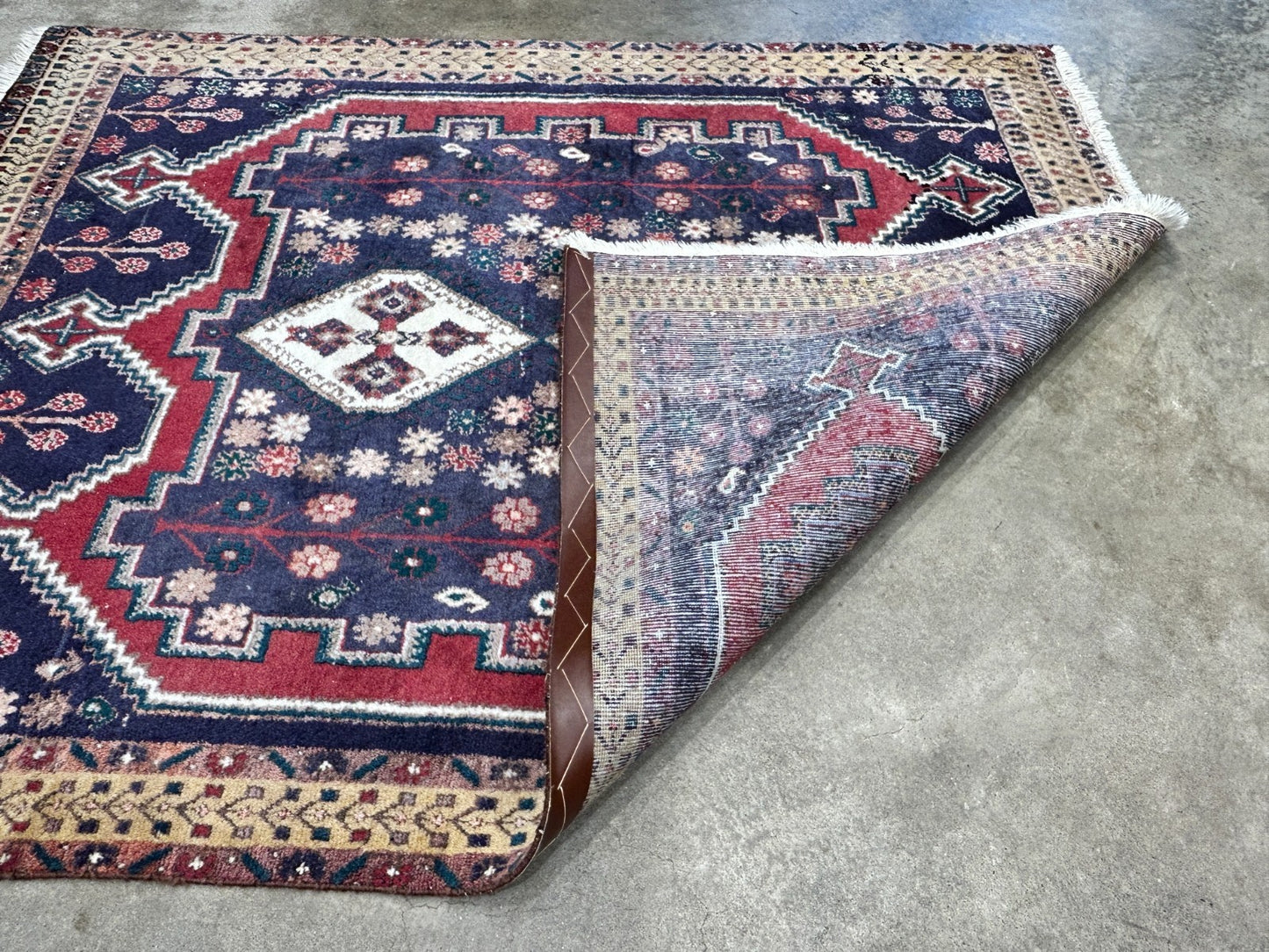 4'3"x5'6" Antique Hand-Knotted 100% Wool Pile Hamadane Rug