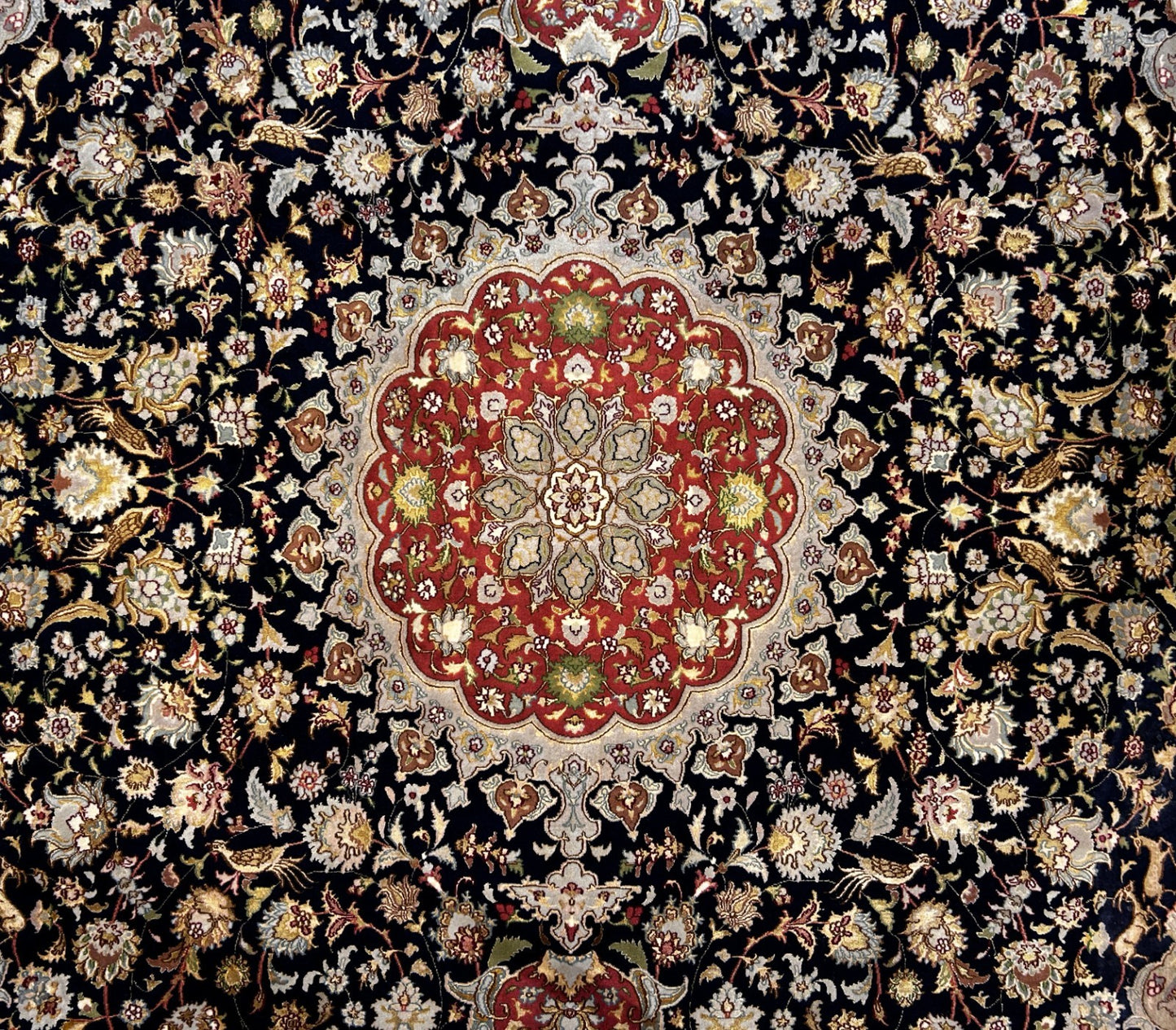 8'7"x12'3" Very Fine Hand-Knotted Wool & Silk Tabrize Area Rug - Carpet