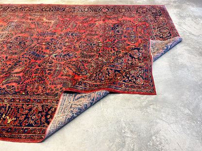 9'2"x11'4" Antique Fine Lamb Wool Sarouke Mohajeran Rug Hand-knotted Carpet