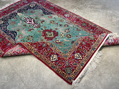 Collector Item-Fine 3'7"x5'9" Antique Hand-Knotted 100% Wool Isfahane Prayer Rug