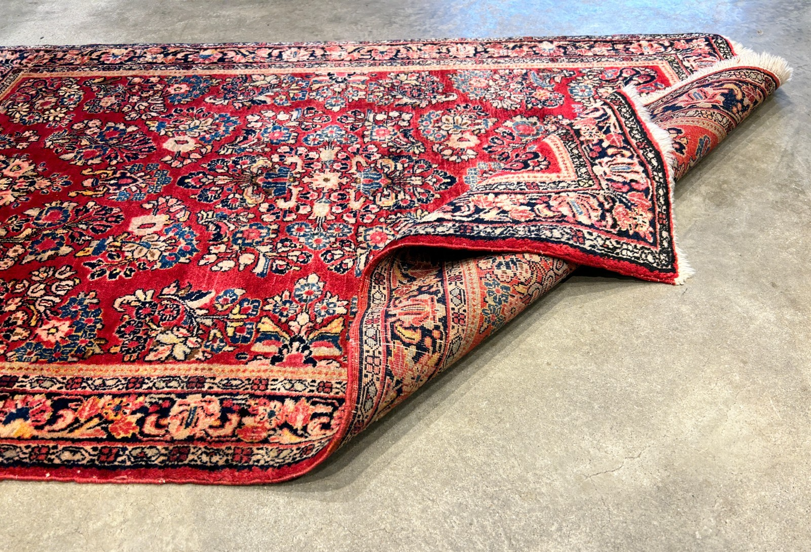 3'3"x4'11" Antique Hand-Knotted 100% Wool Pile Sarouke Rug