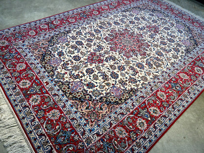 6'9"x10'1" Extra-Fine Hand-Knotted Wool & Silk Blend Isfahane Carpet - Area Rug