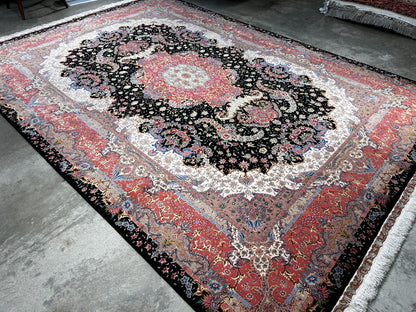 8'2"x11'7'' Hand-Knotted Very Fine Silk & Wool Pile Tabrize Benam Area Rug