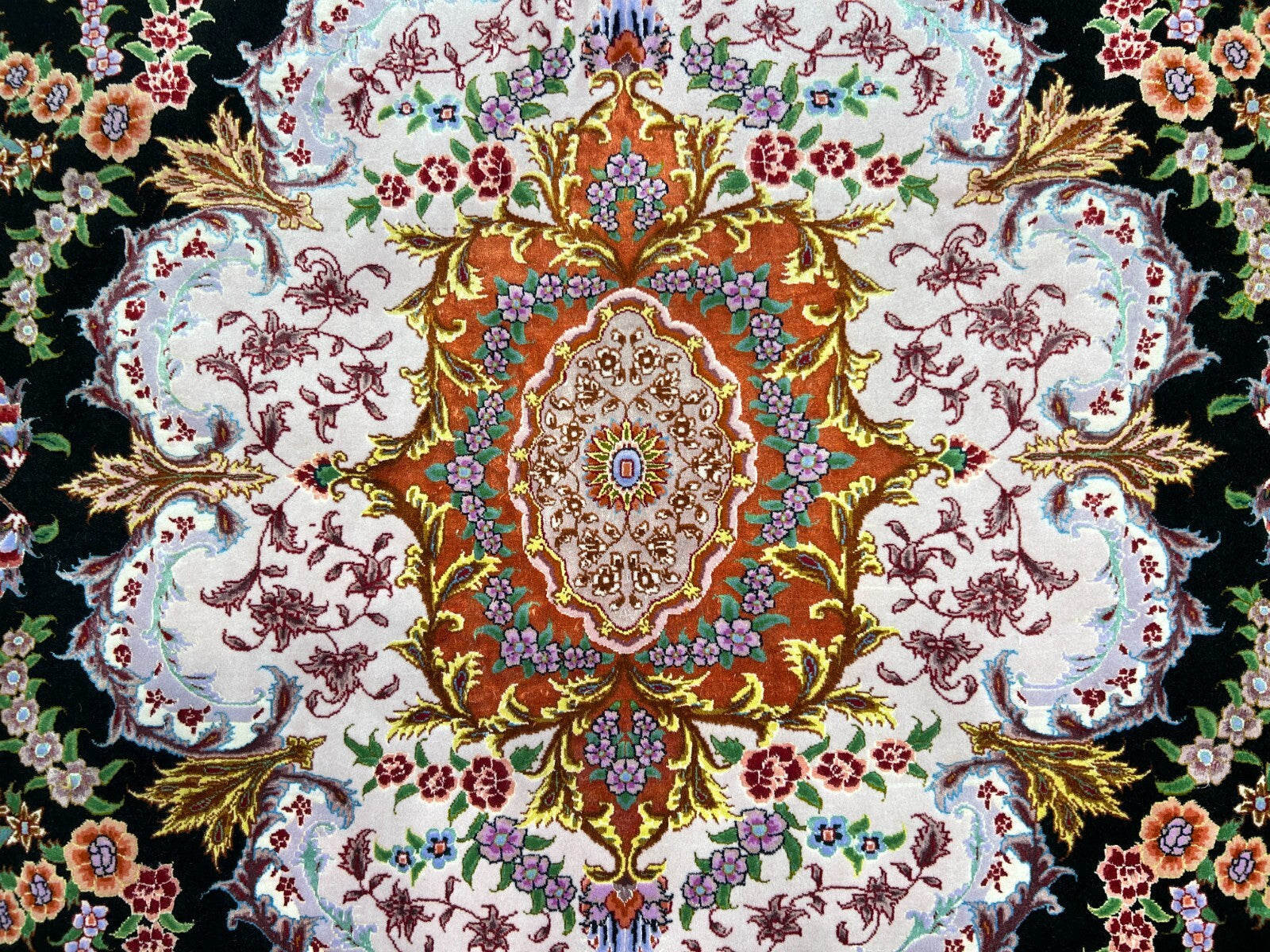 6'8"x10' Extra-Fine Hand-Knotted Wool & Silk Blend Tabrize Carpet - Area Rug