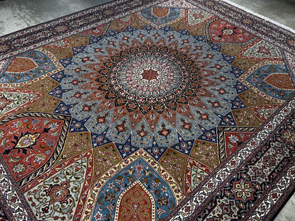 8'3"x10'5" Very Fine Hand-Knotted Wool & Silk Tabrize Rug