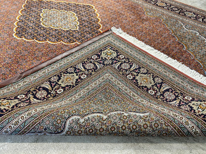 6'8"x10'1" Fine Hand-Knotted Wool & Silk Blend Tabrize Mahi Carpet - Area Rug