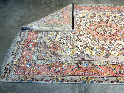6'8"x10'3" Extra-Fine Signed Hand-Knotted Wool & Silk Tabrize Rug - Area Carpet