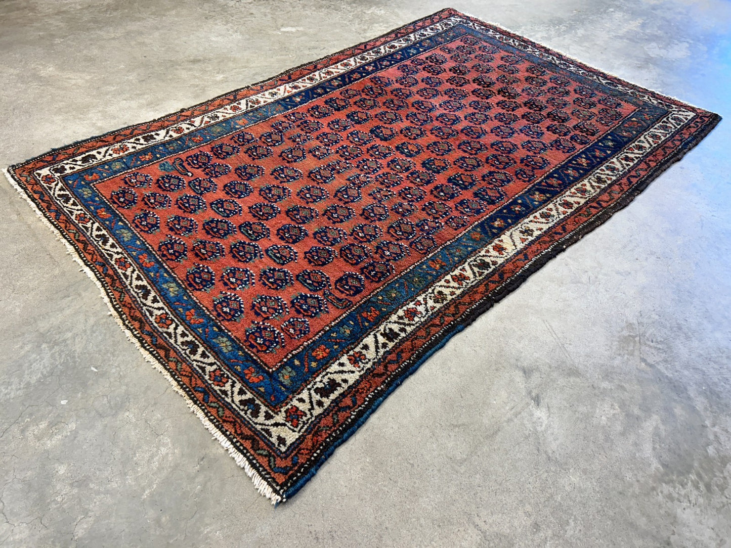 3'9"x5'9" Antique Hand-Knotted 100% Wool Pile Hamadane Area Rug - Carpet