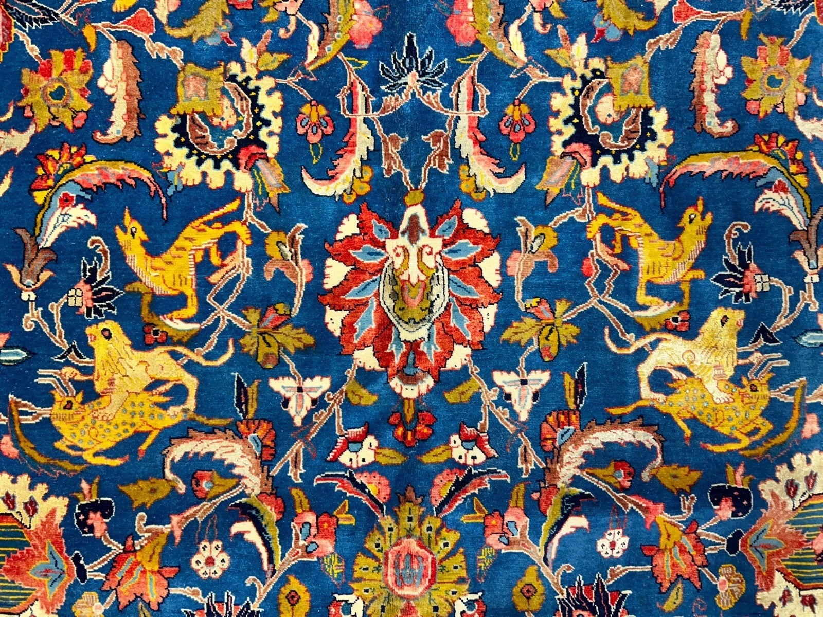 Collector Item - 10'6"x15'7" Antique Hand-Knotted Wool & Silk Varamine Area Rug