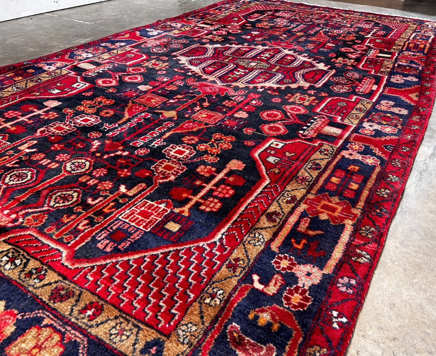 5'0" x 9'5" Hand-Knotted 100% Lamb Wool Pile Hamadane Area Rug- Carpet