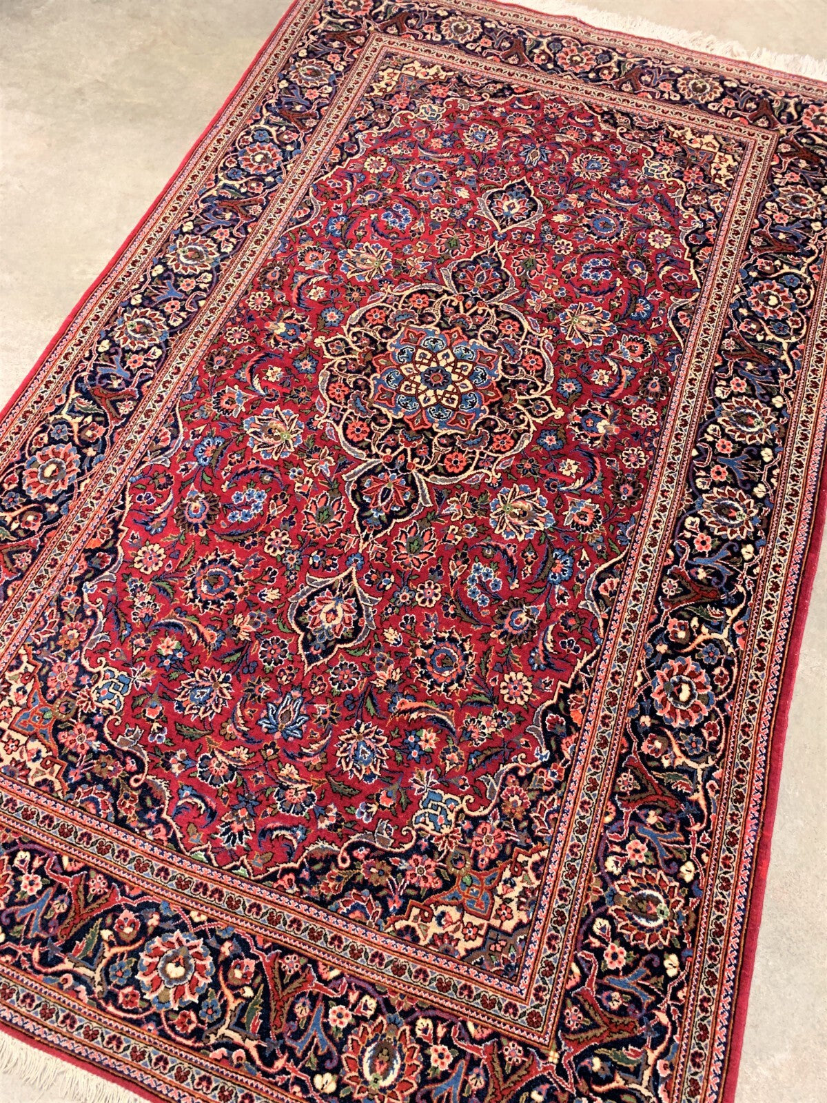 4'3" x 6'11'' Antique Hand-Knotted 100% Wool Pile Kashane Area Rug