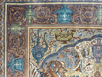 Exquisite 5'10"x8'3" Hand-Knotted Wool & Silk Blend Tabrize Carpet - Area Rug