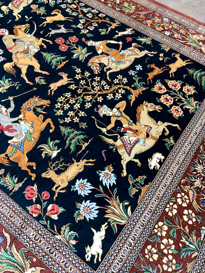 4'3"x6'8" Exquisite Extra-Fine Hand-Knotted 100% Silk Qume Area Rug - Carpet