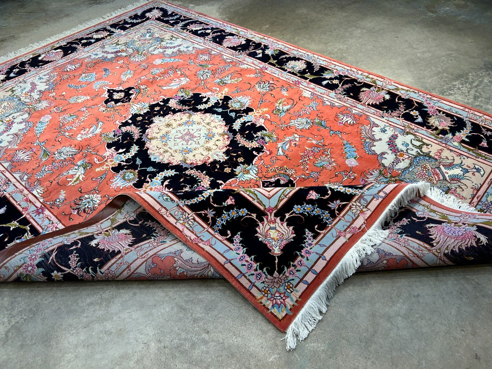 7'x10' Fine Hand-Knotted Wool & Silk Tabrize Rug - Area Carpet