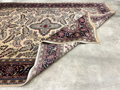 9'1"x12'1" Hand-Knotted 100% Lamb Wool Sarouke Design Carpet - Area Rug