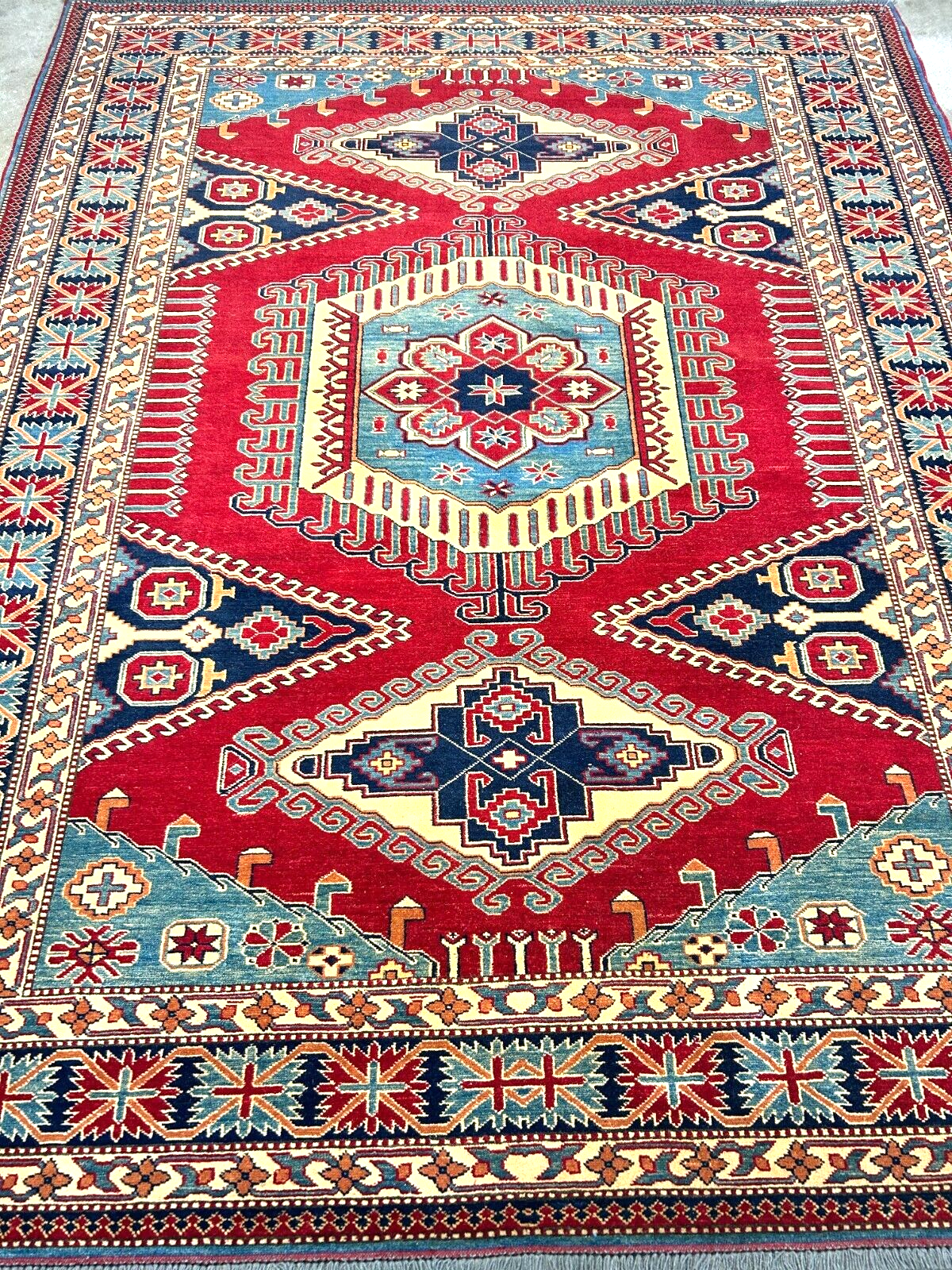 6'3"x7'10" Hand-Knotted 100% Wool Carpet - Fine Kazak Area Rug