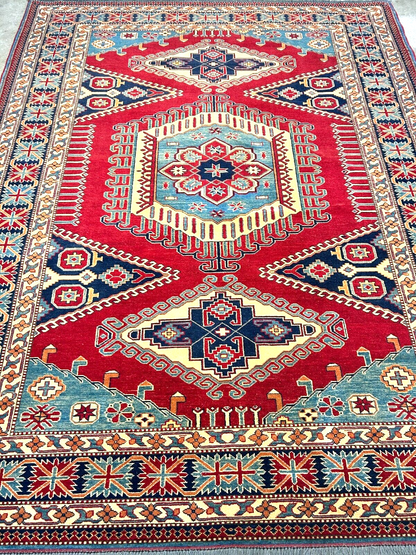 6'3"x7'10" Hand-Knotted 100% Wool Carpet - Fine Kazak Area Rug