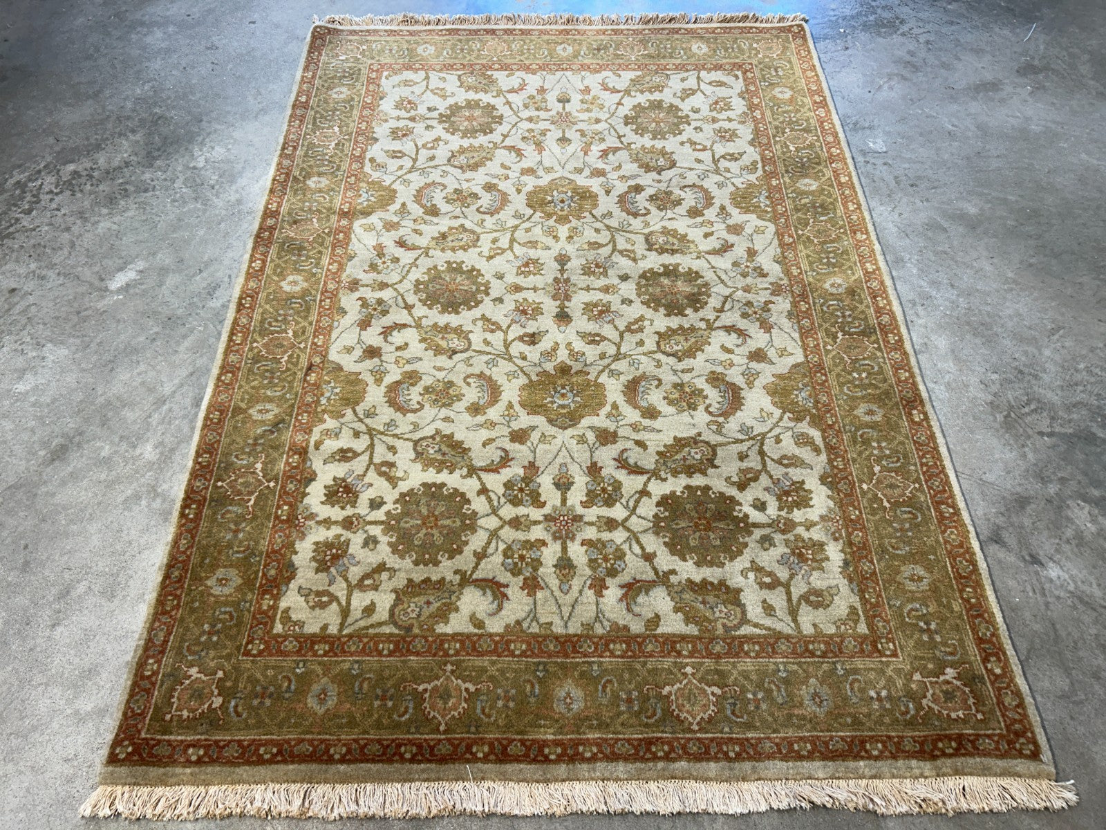 4'2"x6' Fine Hand-Knotted 100% Wool Pile All-Over Area Rug - Carpet