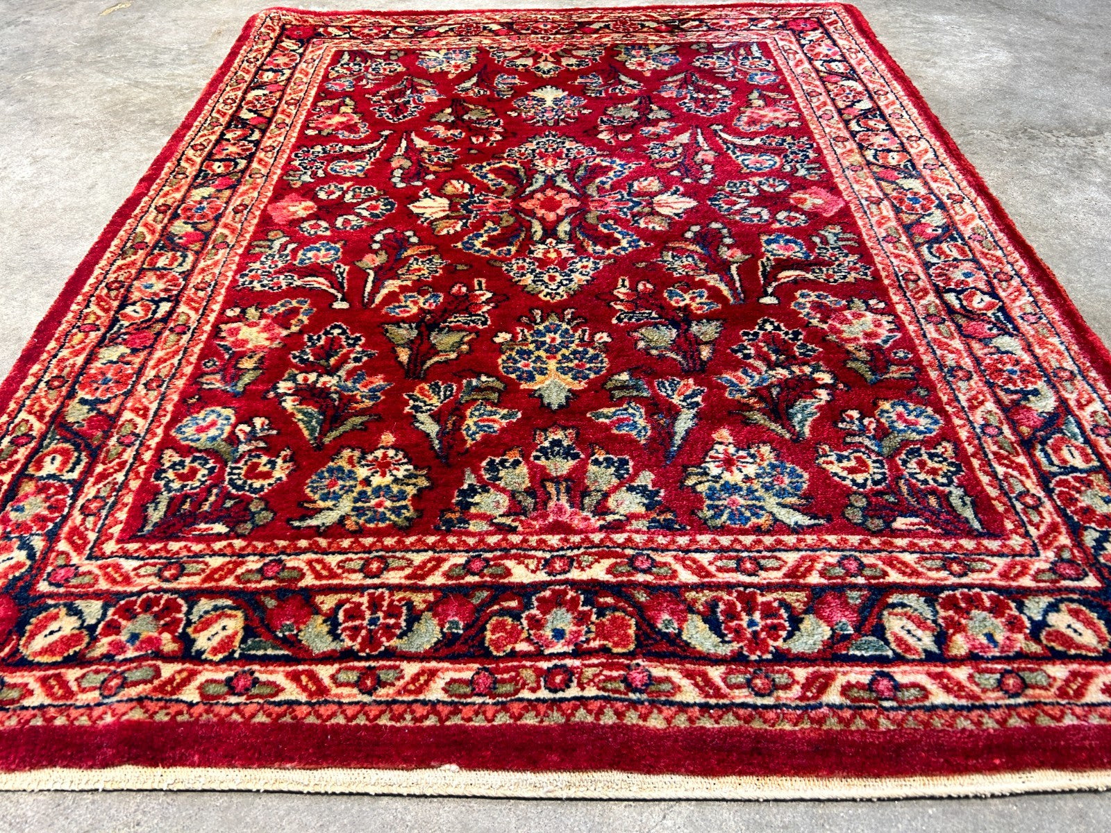 3'1"x4'1" Rare Size Antique Hand-Knotted 100% Wool Pile Sarouke Rug