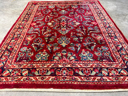 3'1"x4'1" Rare Size Antique Hand-Knotted 100% Wool Pile Sarouke Rug