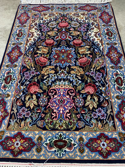 2'3"x3'6" Hand-Knotted Silk & Wool Esfahane Carpet - Area Rug